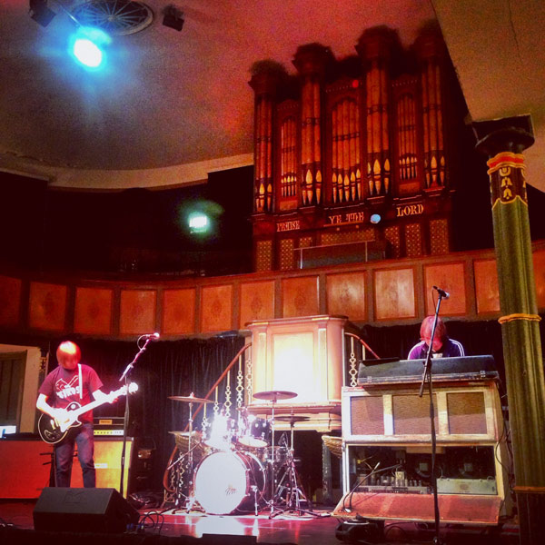 Soundchecking at Huntingdon Hall in Worcester